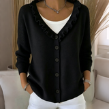 Women's Knitted Cardigan with Ruffle Collar