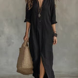 Soline | Long Black Button-Up Dress
